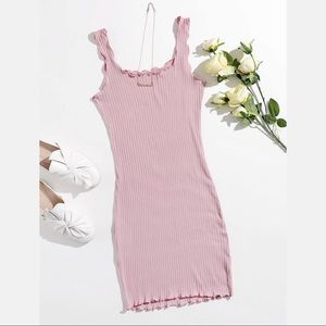 SHEIN Lettuce Edge Rib-Knit Dress - baby pink